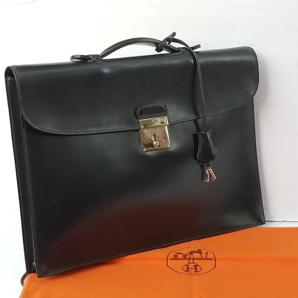 Hermès Paris Sac à dépêches briefcase in dark Navy box leather Vintage